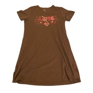 Bobbie Brooks Women’s S Brown Short Sleeve Nightgown w/ Pink “Love” Design